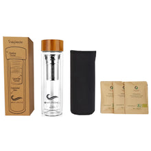 Laden Sie das Bild in den Galerie-Viewer, Trinkflasche to go aus Glas inkl. Bio Tee-Set - Natureone Tea World